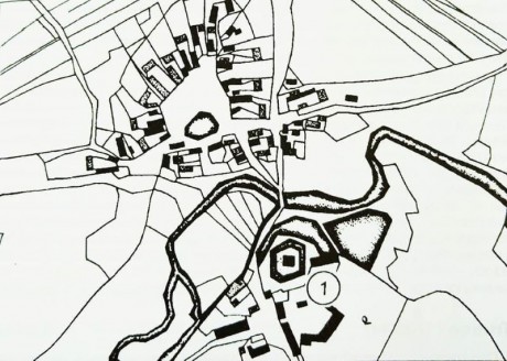Plánek tvrze (čislo1) a vesnice Tasnovice v 1. polovině 19. století
