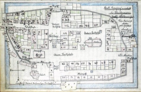 Plánek Poběžovic - stav městečka v roce 1680