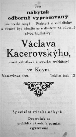Kdyně, Václav Kacerovský, truhlářství