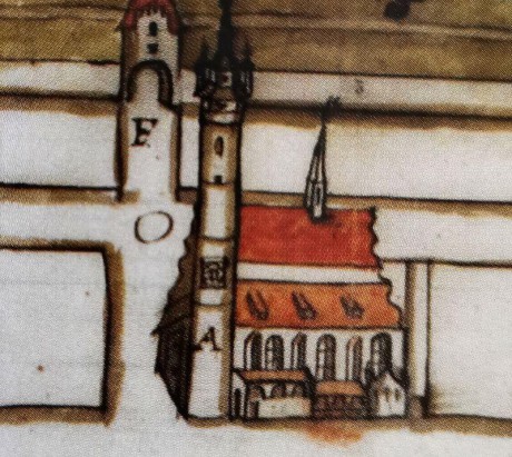 Vnitřní část Týnské brány na vyobrazení z r. 1669