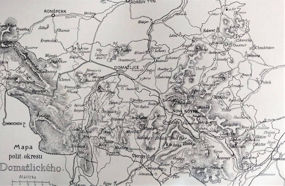 Mapa politického okresu domažlického z r. 1902