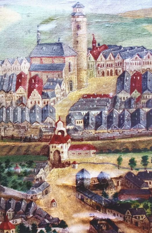 Vyobrazení Domažlic s opevněním a Týnskou branou - kol. r. 1790