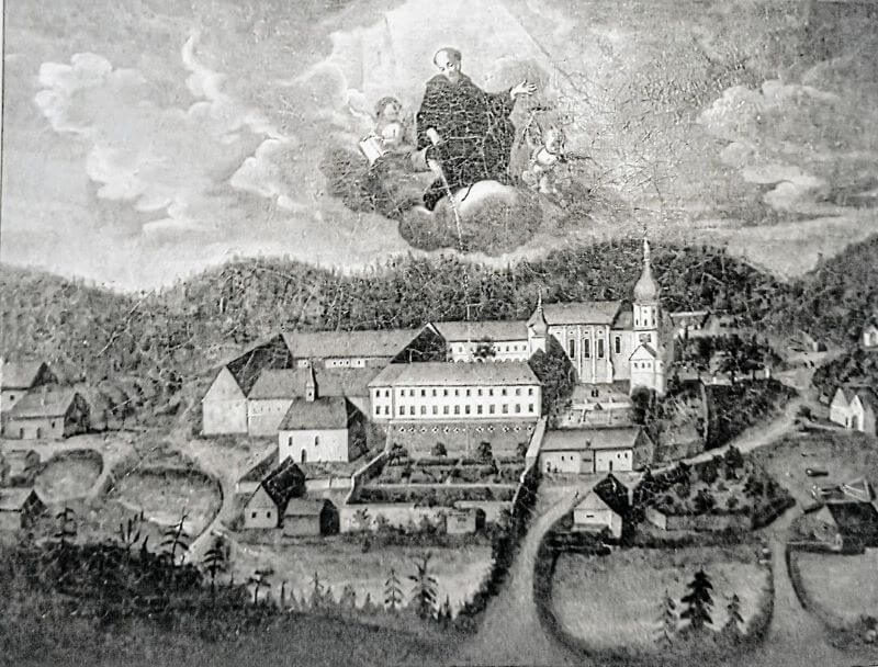 Barokní veduta pivoňského kláštera augustiniánů