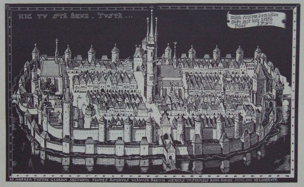 Romantická rekonstrukce bývalé podoby města s opevněním z r. 1590