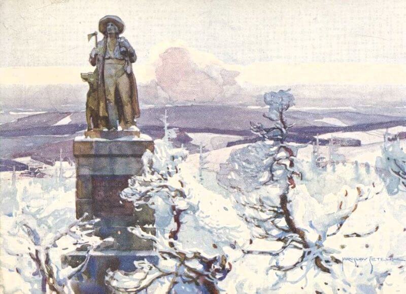 Pomník J. S. Koziny na Hrádku v zimě