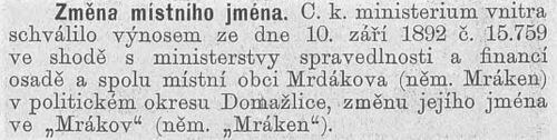 Českobudějovické listy - r. 1892, č. 16 - Mrákov