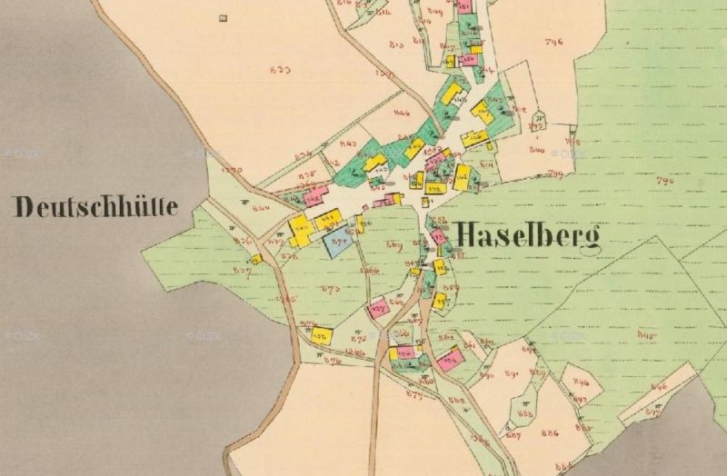 Katastrální mapa Lískovce v r. 1838