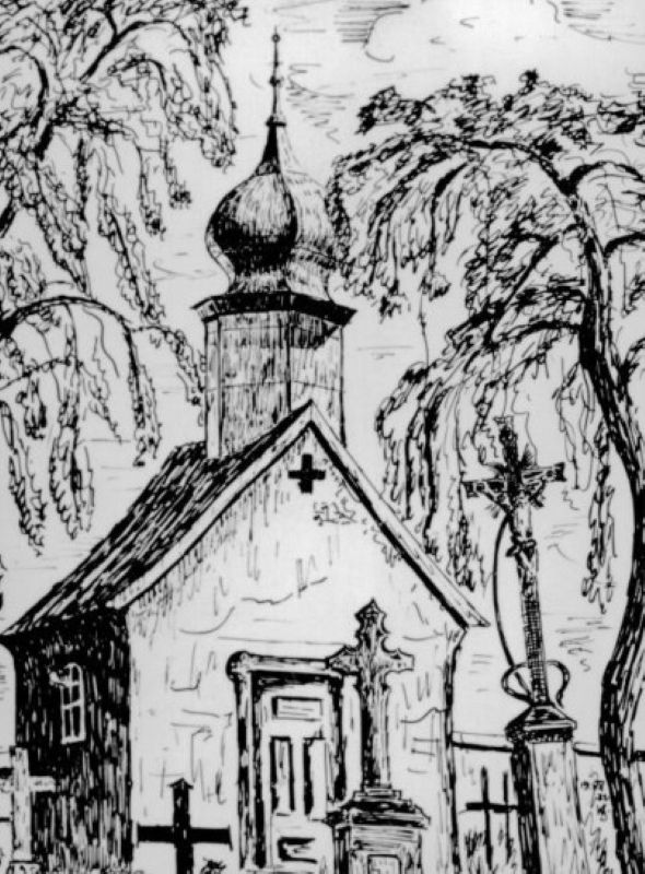 Kresba hřbitovní kaple z r. 1932