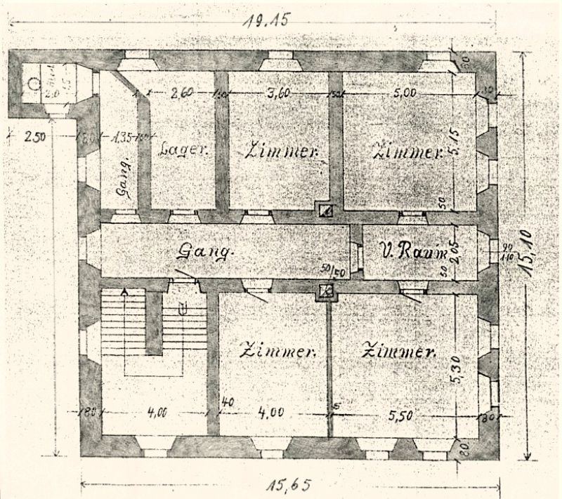 Plán přízemí fary na historickém plánu