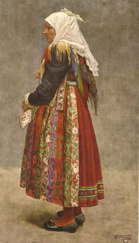 Stará žena ve slavnostním kroji s plenou