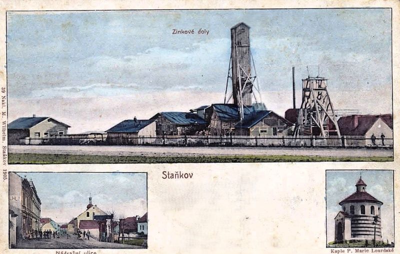 Zinkový hlubinný důl ve Staňkově na Stříbrnici kolem roku 1905