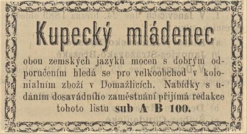 Domažlice, hledá se kupecký mládenec