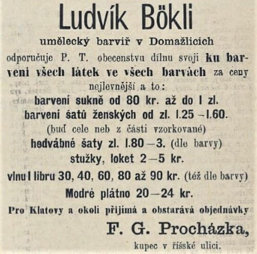 Domažlice, barvení látek, Ludvík Bökli