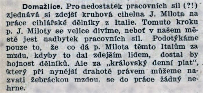 Zpráva v tisku z r. 1913